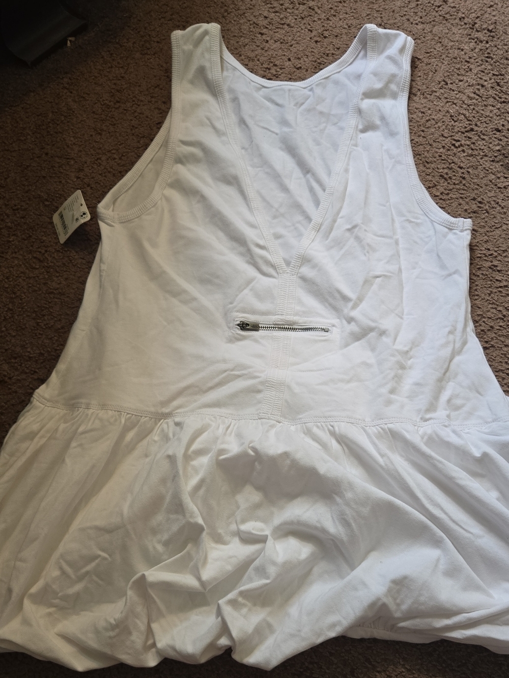 Free People Movement White Sleeveless V-Neck Bubble- Hem Tennis Dress NWT 💫